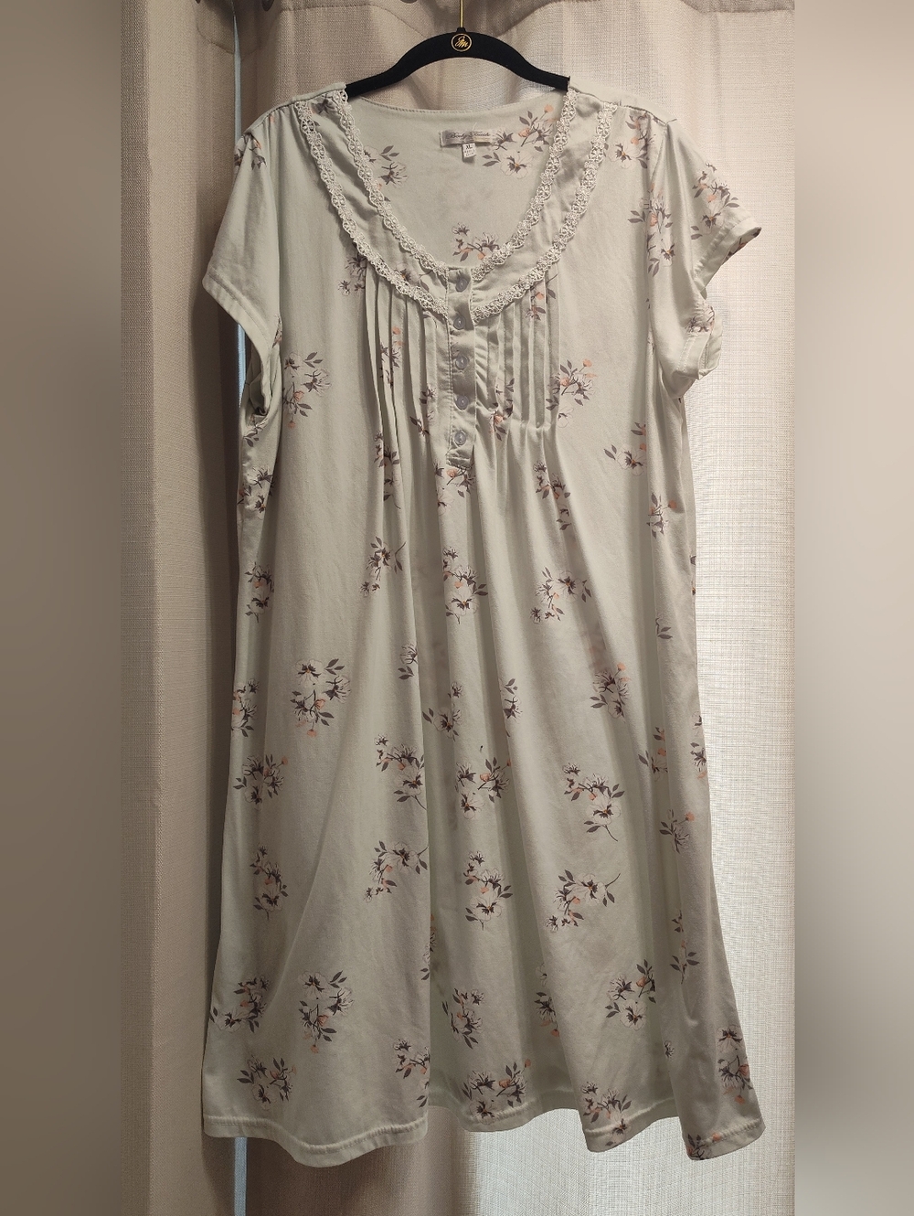 BODY TOUCH Classic Nightgown Nighty Size XL Floral Ribbon Short Sleeve Buttons